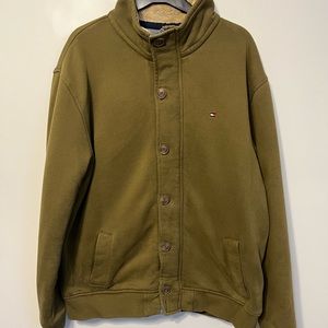 Tommy Hilfiger men xl sweat shirt jacket green with faux fur lining